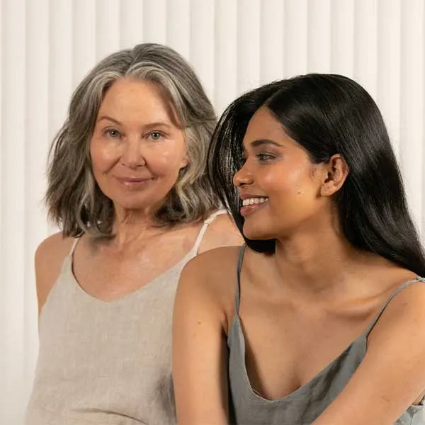 Middle aged woman and young woman sitting next to each other